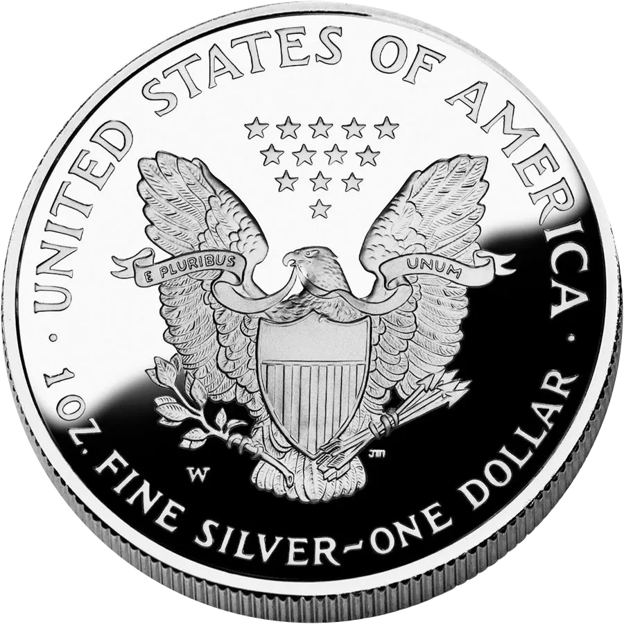 American Silver Eagle Type 1 reverse: heraldic eagle behind a shield
