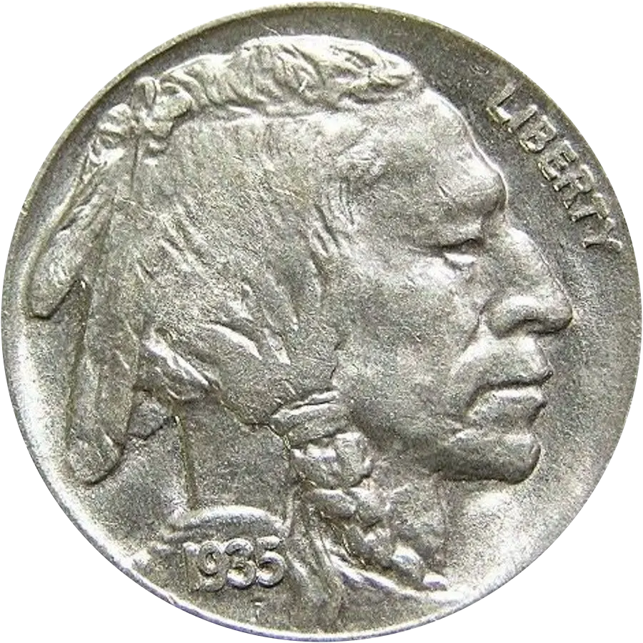 1935 Buffalo nickel obverse, date 1935 visible