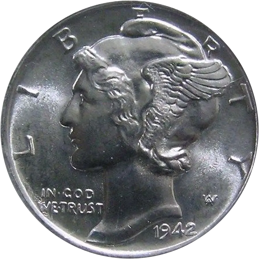 1942 Mercury dime obverse, date 1942 visible