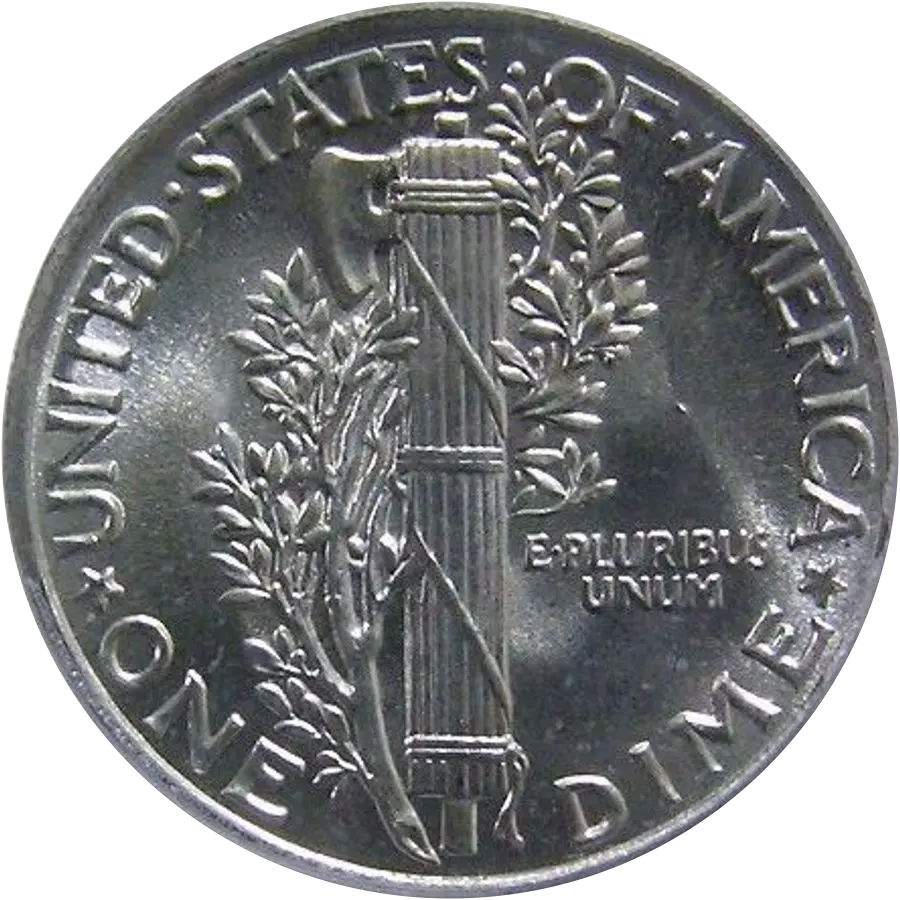 1942 Mercury dime reverse: fasces with an olive branch
