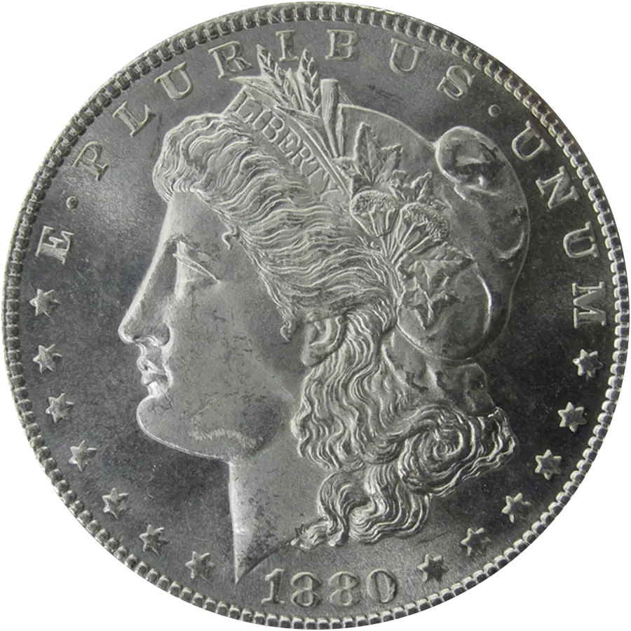 1880-S Morgan dollar obverse, Mint State, date 1880 visible