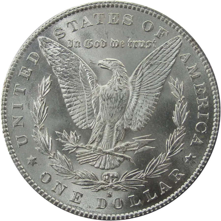 1880-S Morgan dollar reverse with the S mint mark below the wreath
