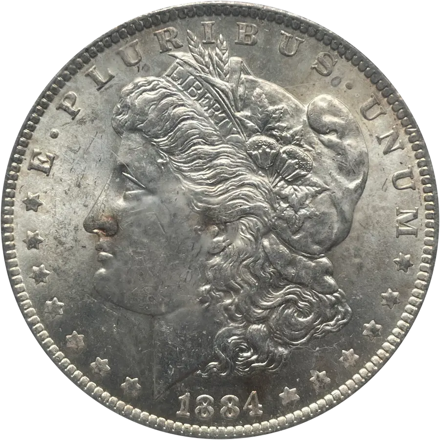 1884 Morgan dollar obverse, date 1884 visible