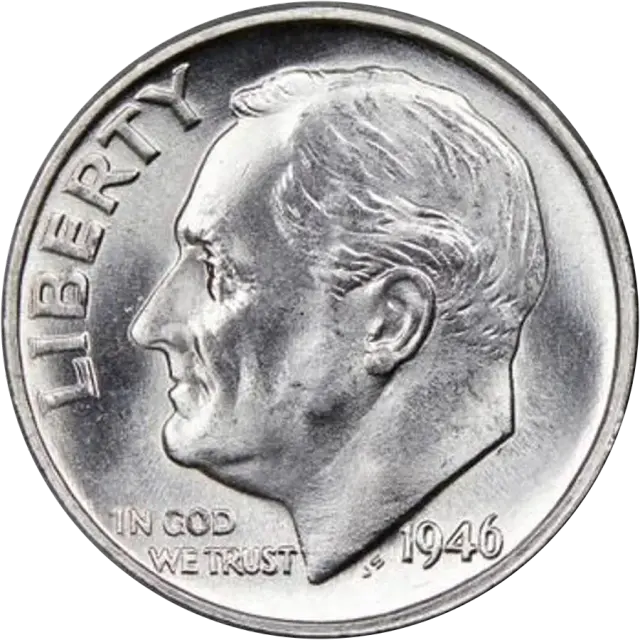 1946 Roosevelt dime obverse, date 1946 visible