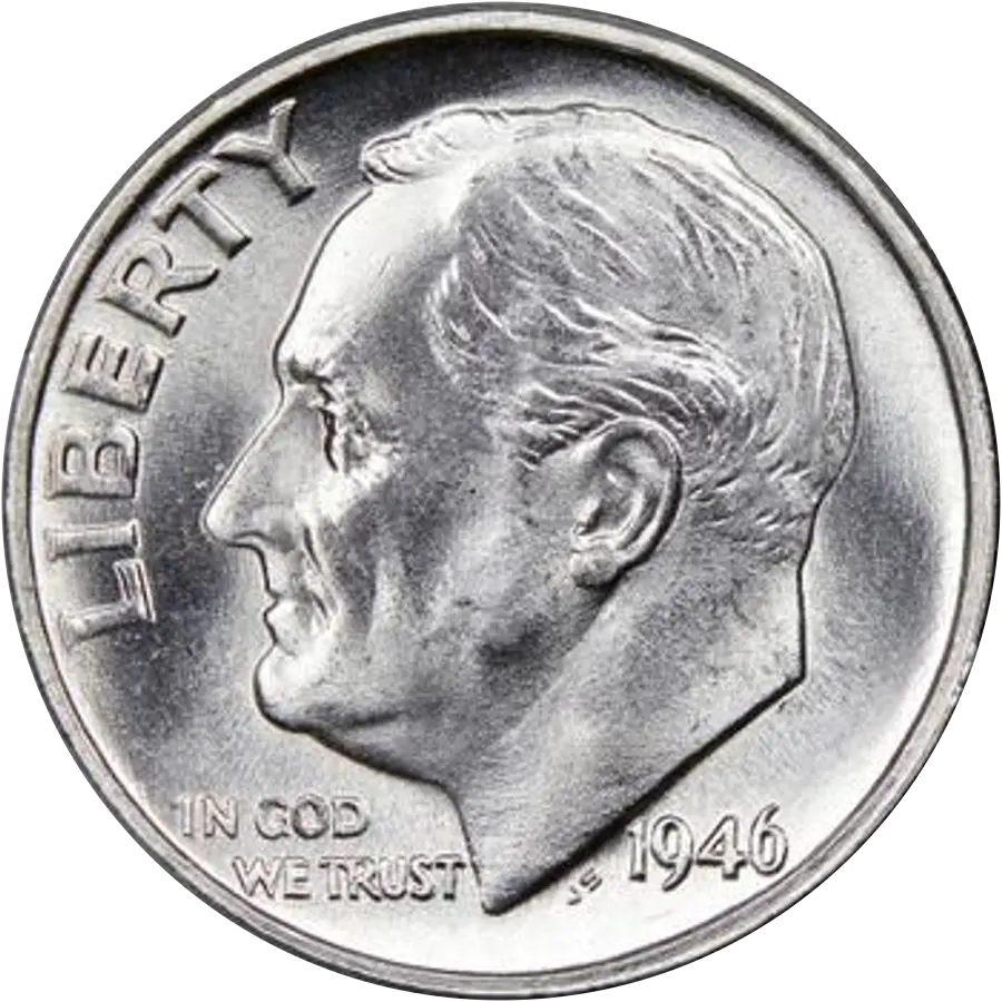 1946 Roosevelt dime obverse, date 1946 visible