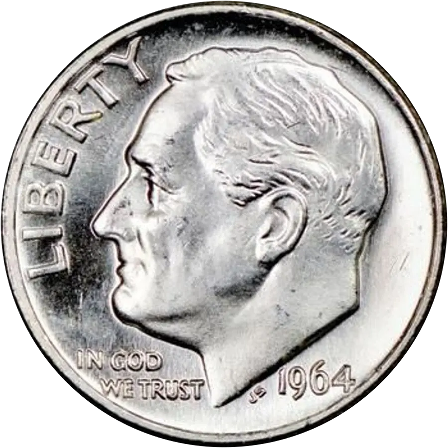 1964 Roosevelt dime obverse, date 1964 visible