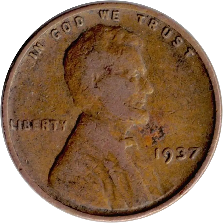 1937 Lincoln wheat cent obverse, date 1937 visible