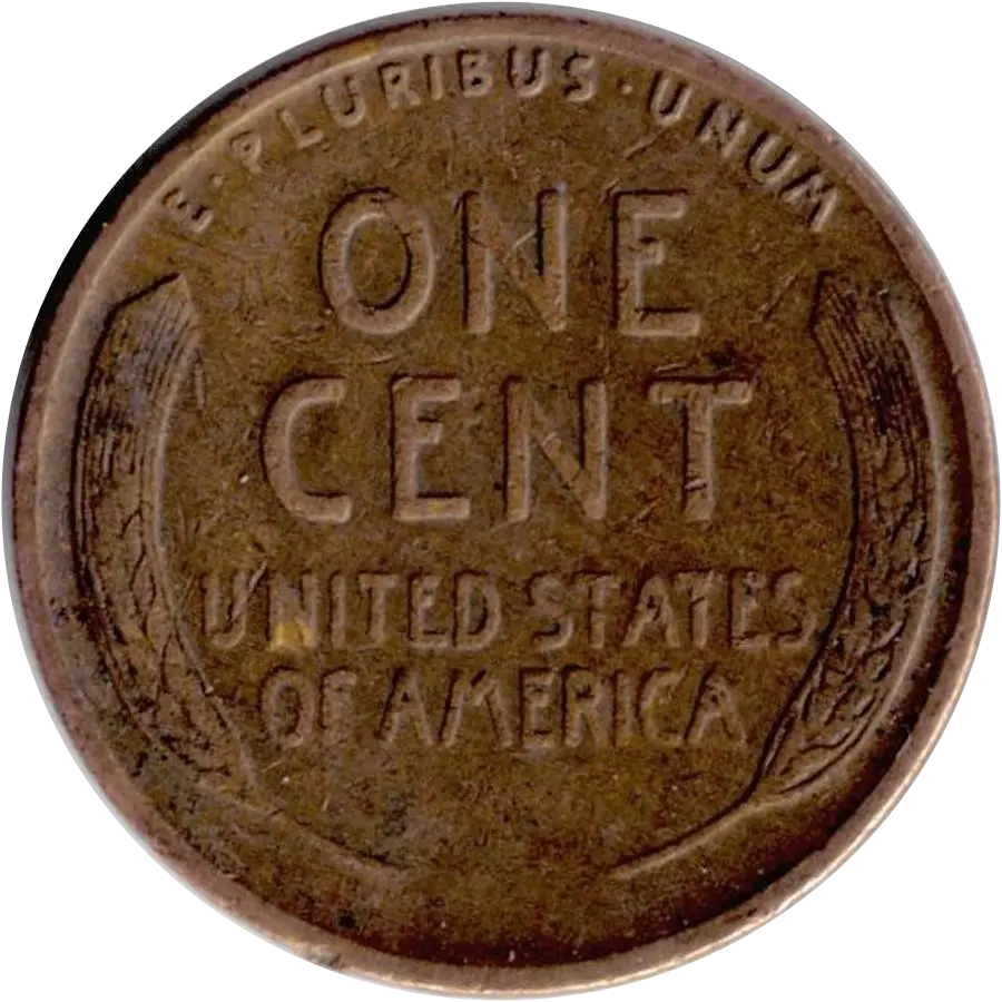 1937 Lincoln wheat cent reverse: ONE CENT between two wheat ears