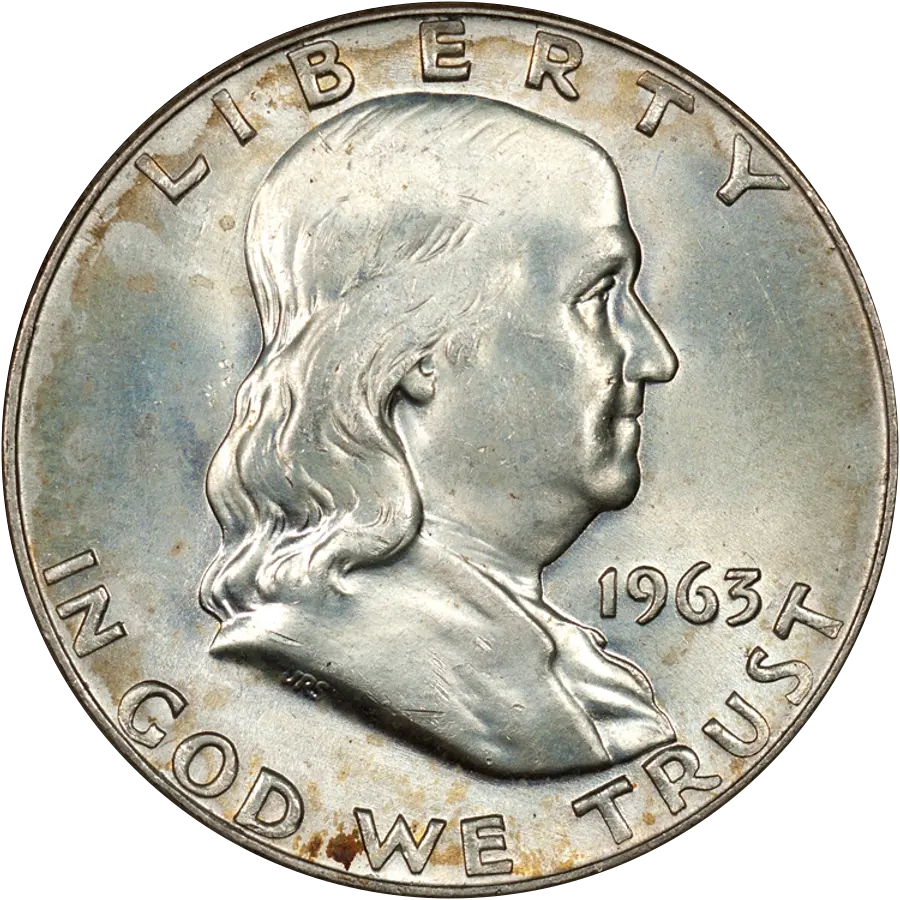 Franklin half dollar obverse: Benjamin Franklin facing right