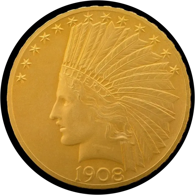 Indian Head eagle obverse: Liberty in an Indian war bonnet facing left