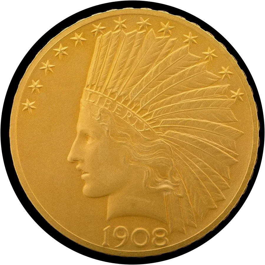 Indian Head eagle obverse: Liberty in an Indian war bonnet facing left