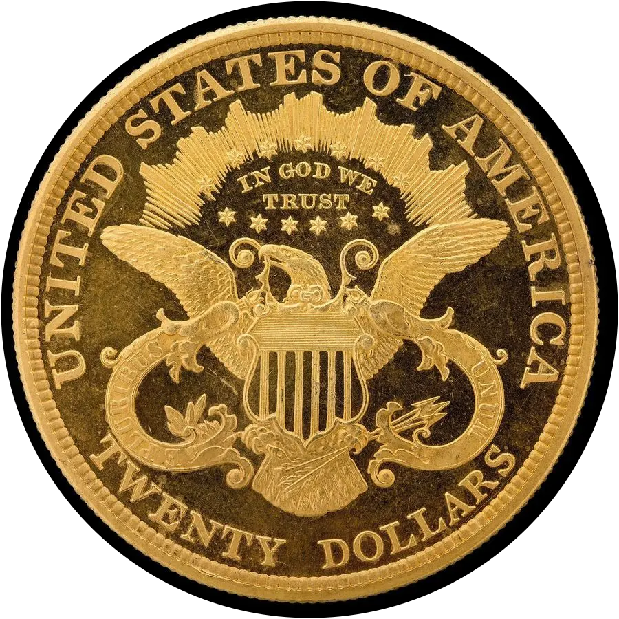 Liberty Head double eagle reverse: heraldic eagle with TWENTY DOLLARS