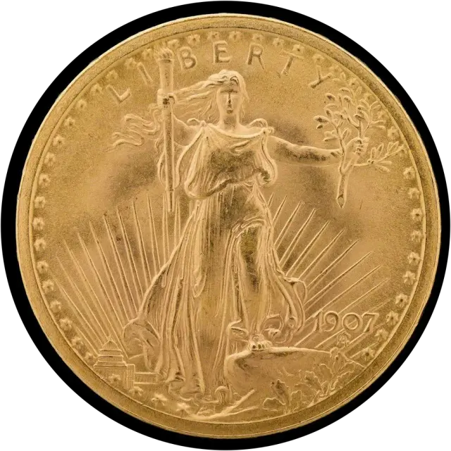 Saint-Gaudens double eagle obverse: striding Liberty with a torch and olive branch