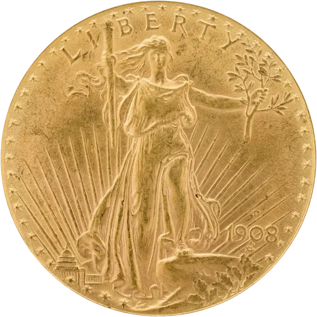 Saint-Gaudens double eagle obverse: striding Liberty with a torch and olive branch