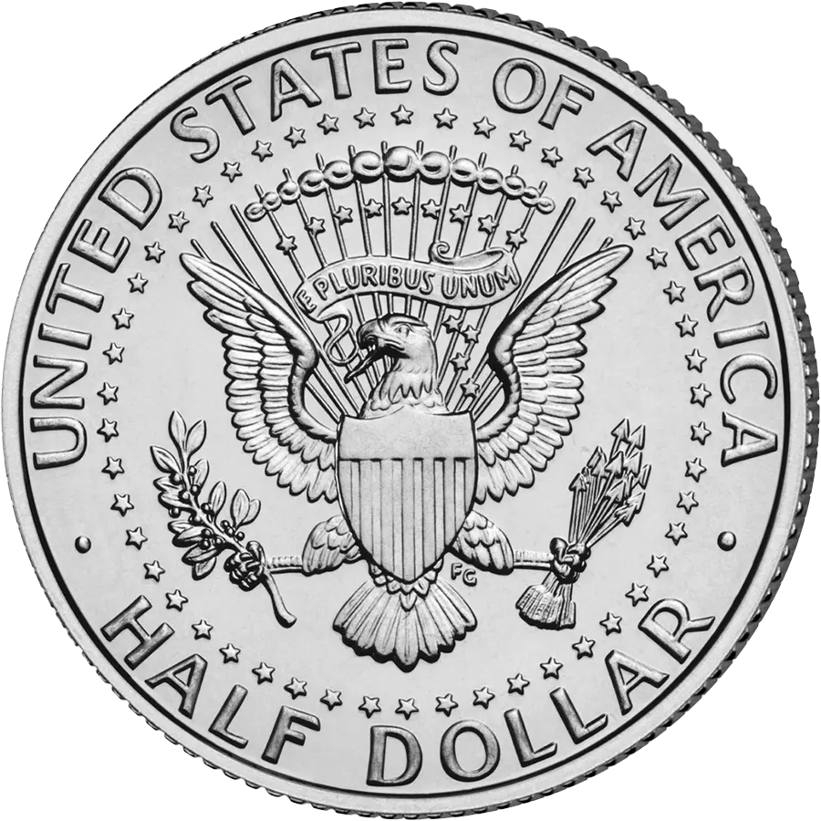 Kennedy half dollar reverse: heraldic eagle and presidential seal