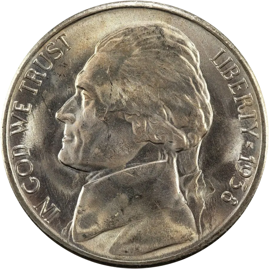 Jefferson nickel obverse: Thomas Jefferson facing left